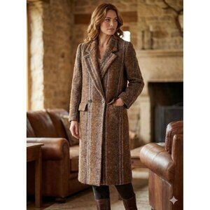 Vintage 1980s Dillon Wool Coat Brown Plaid Peacoat Womens 6 Fitted Fully Lined